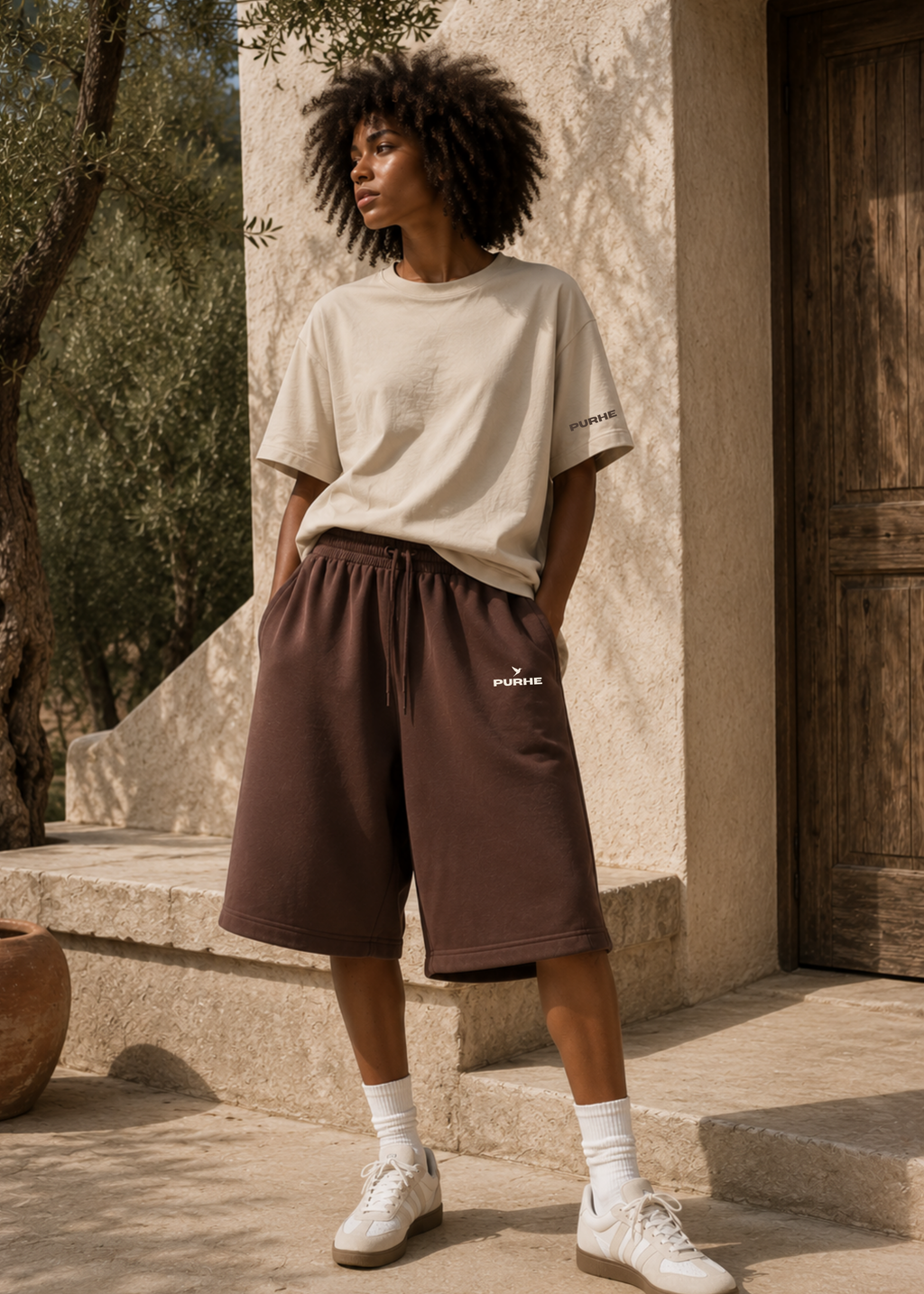 Purhe Oversized Athletic Baggy Shorts Black