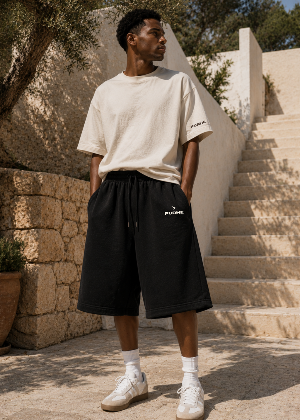 Purhe Oversized Athletic Baggy Shorts Black