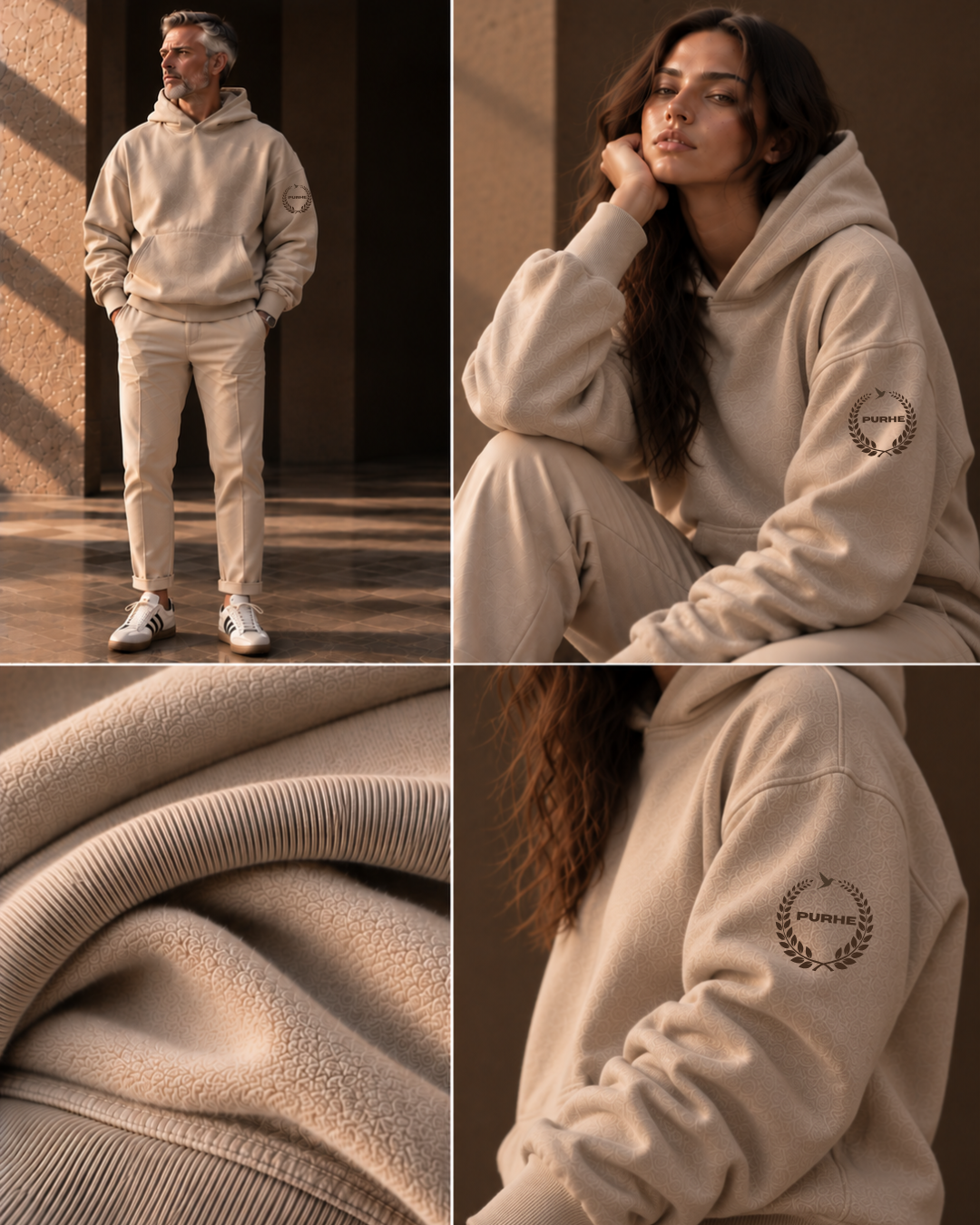 PURHE Premium Heavy Boxy Oversized Hoodie - Smoky Taupe -Arm crest