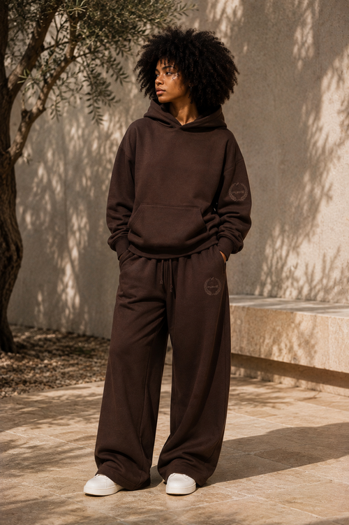 Purhe - Luxury Heavy Oversized Mocha Brown Hoodie & Sweatpants Set