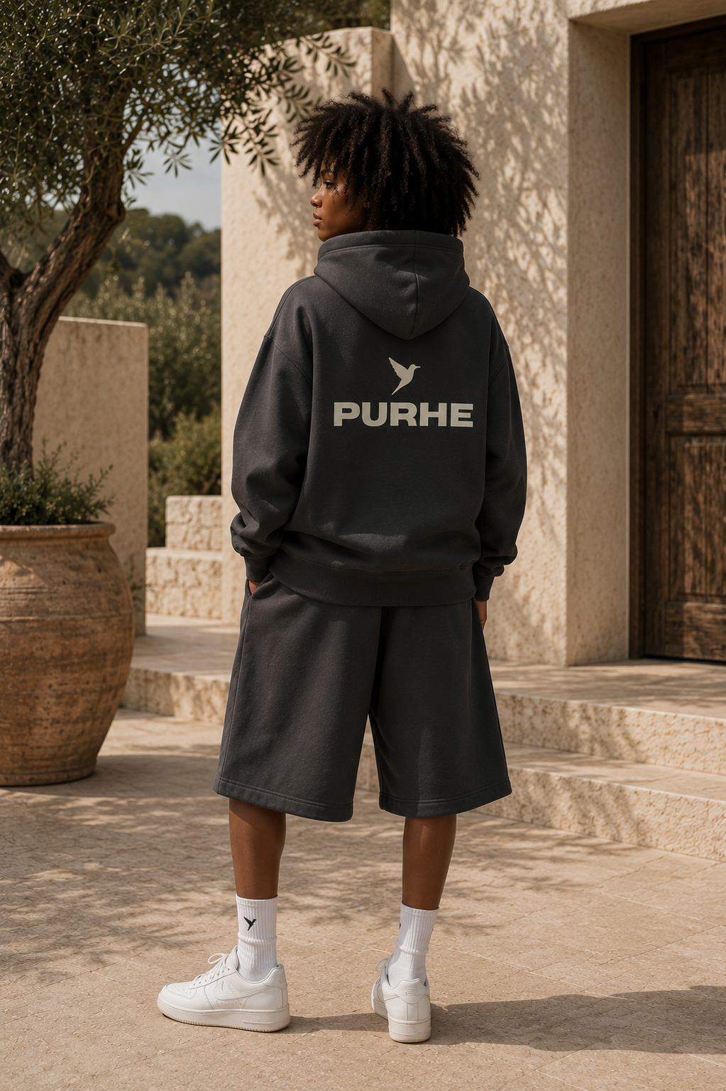 Purhe Athletic Cropped Luxury Hoodie. - Black