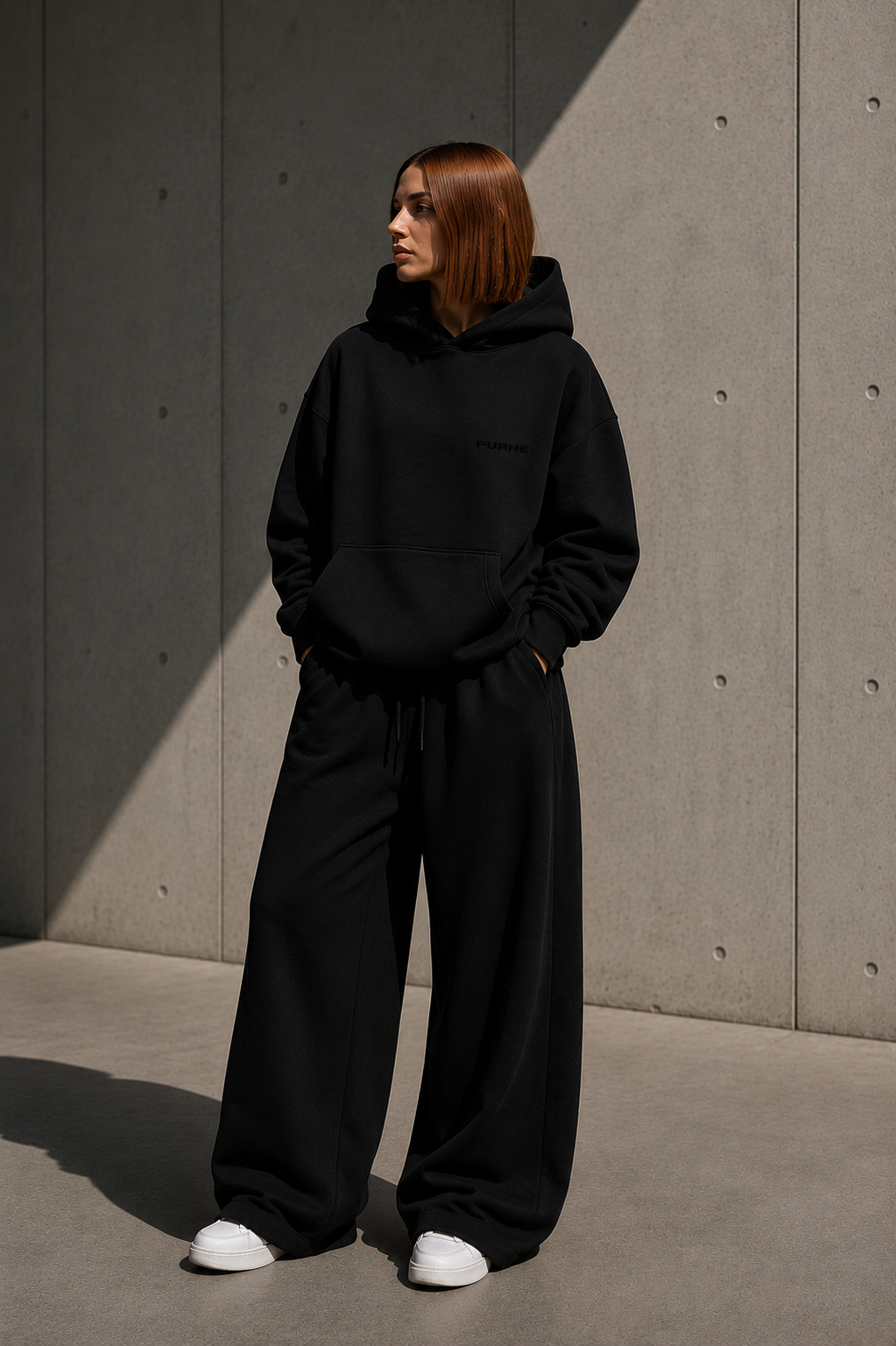 PURHE Premium Z - black Heavy Oversized Hoodie — Black Chest Logo