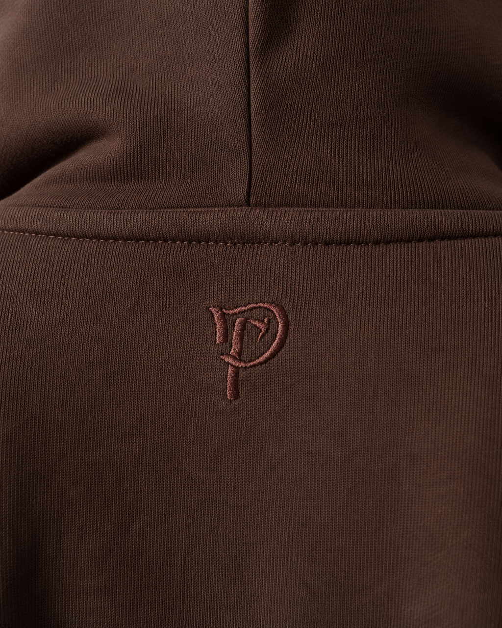 PURHE Premium Heavy Boxy Hoodie — Mocha Brown Small arm and neck logo