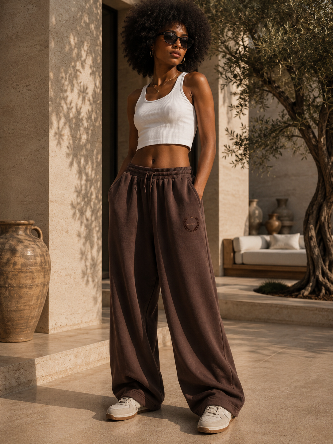 Purhe Mocha Brown Luxury Oversized Tracksuit Bottoms