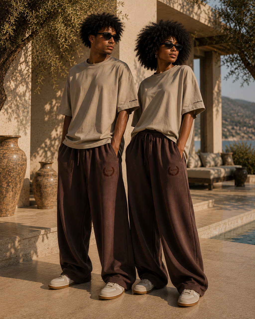 Purhe Mocha Brown Luxury Oversized Tracksuit Bottoms