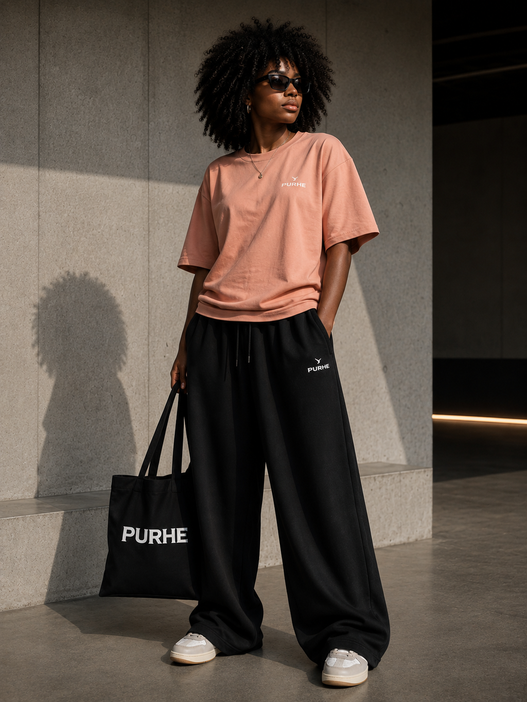 Purhe Black  Luxury Oversized Tracksuit Bottoms - (off white logo)