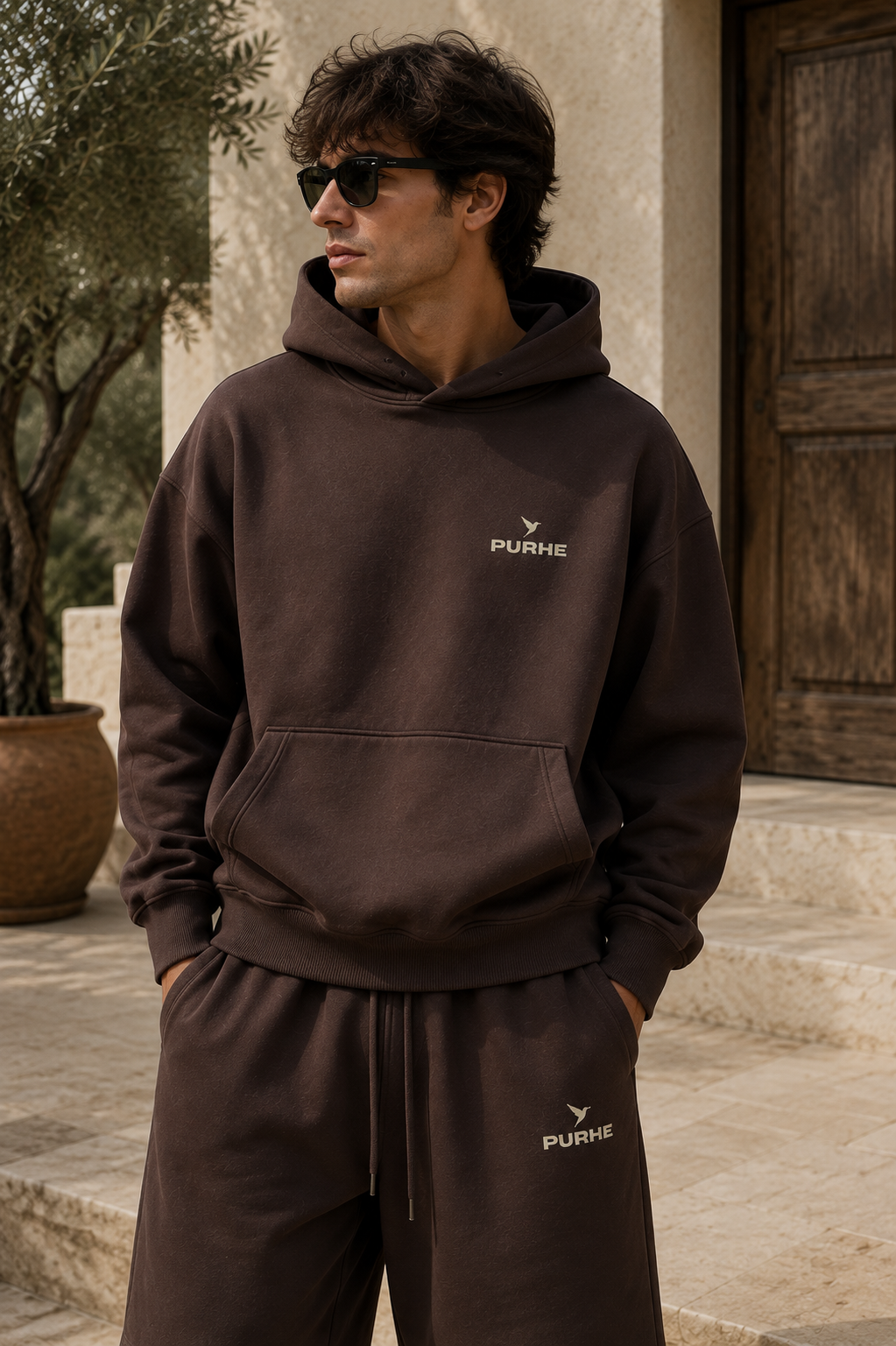 Purhe Athletic Cropped Luxury Hoodie. - Mocha Brown