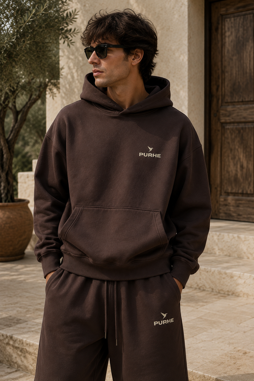 Purhe Athletic Cropped Luxury Hoodie. - Mocha Brown