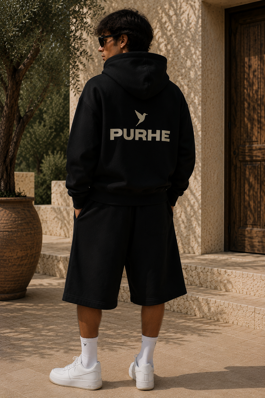 Purhe Athletic Cropped Luxury Hoodie. - Black