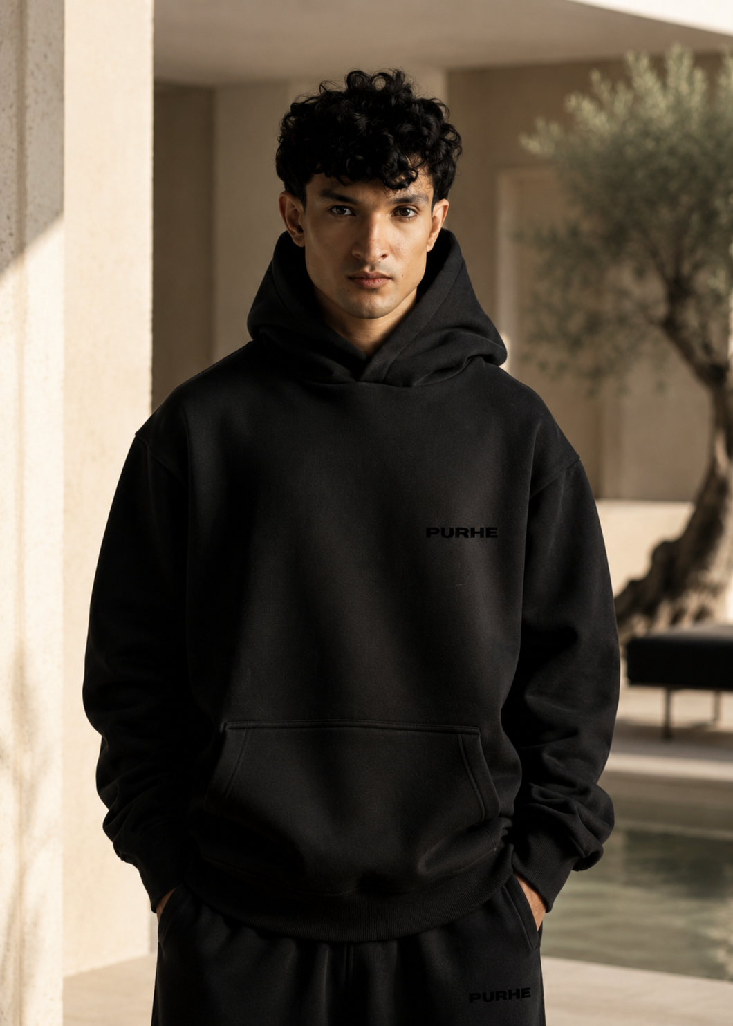 PURHE Premium Z - black Heavy Oversized Hoodie — Black Chest Logo