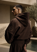 PURHE Premium Heavy Boxy Hoodie — Mocha Brown - Cuff and neck print