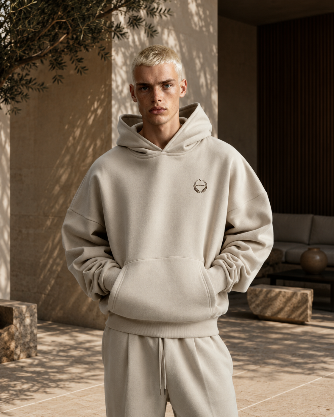 PURHE Premium Heavy Boxy Oversized Hoodie - Smoky Taupe - Chest crest