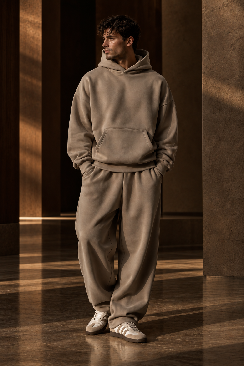 PURHE Premium Heavy Boxy Oversized Hoodie - Smoky Taupe -Cuff Crest  and Neck
