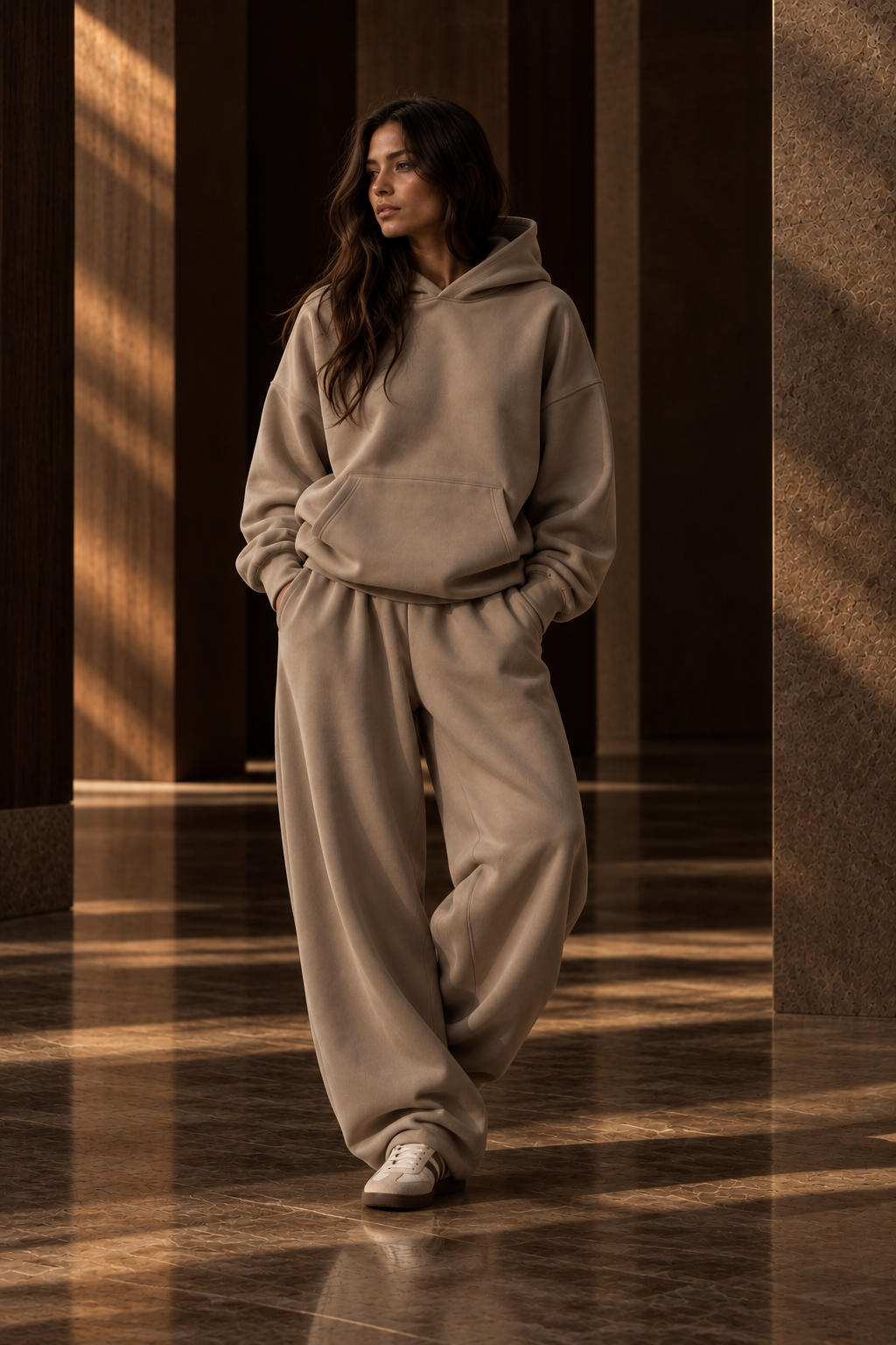 PURHE Premium Heavy Boxy Oversized Hoodie - Smoky Taupe -Cuff Crest  and Neck