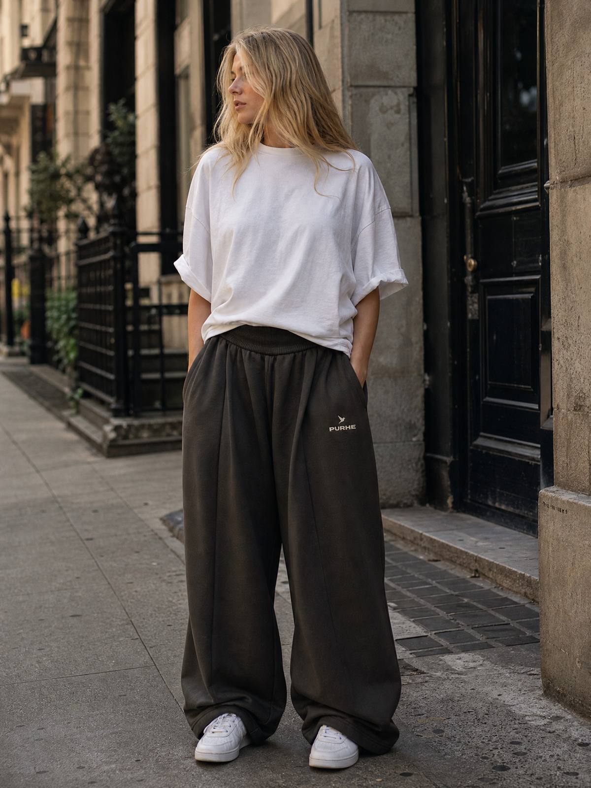 Purhe Volcanic Ash  Luxury Oversized Tracksuit Bottoms