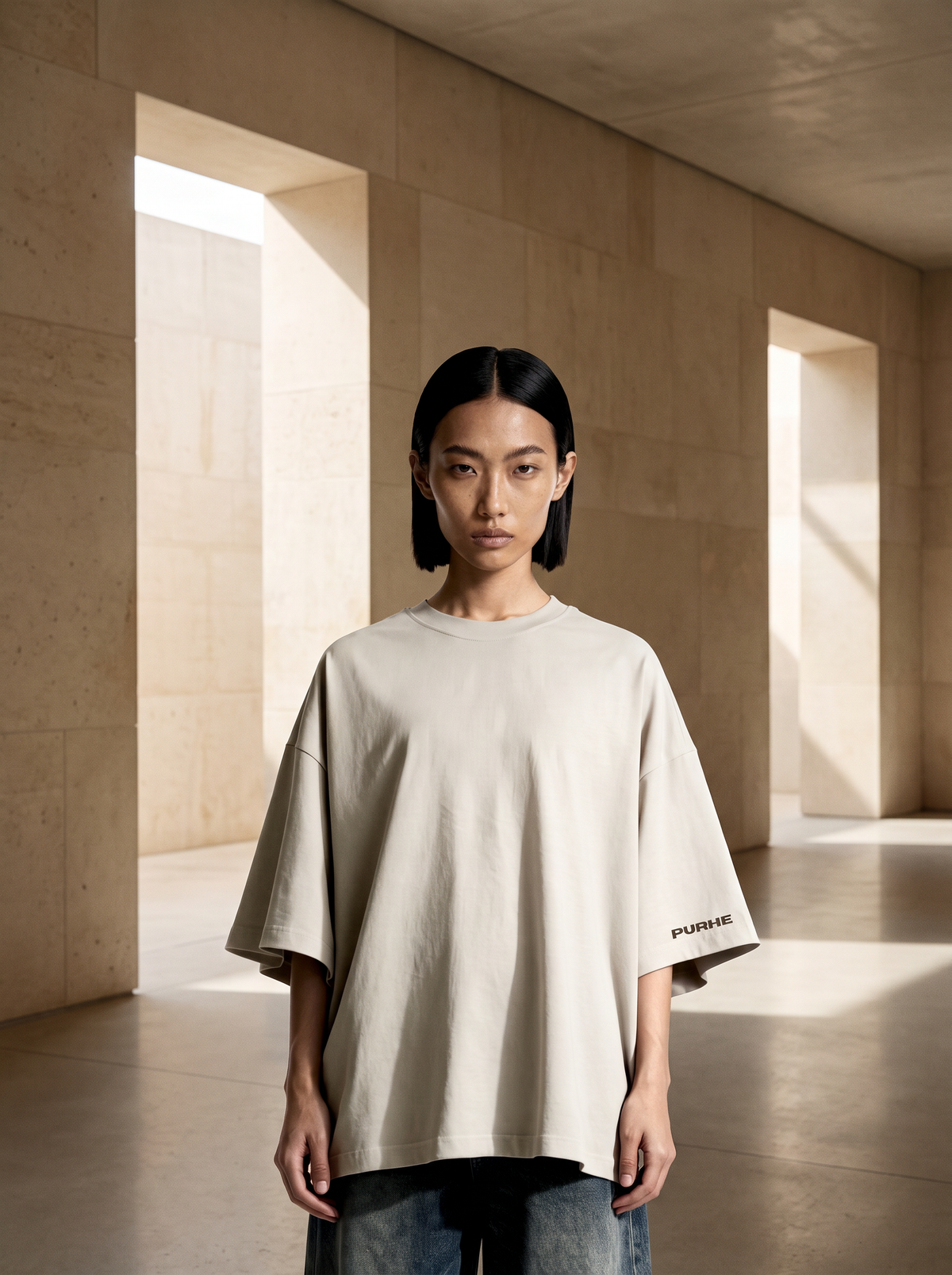 PURHE - Premium Smoky Taupe Luxury Oversized T-shirts