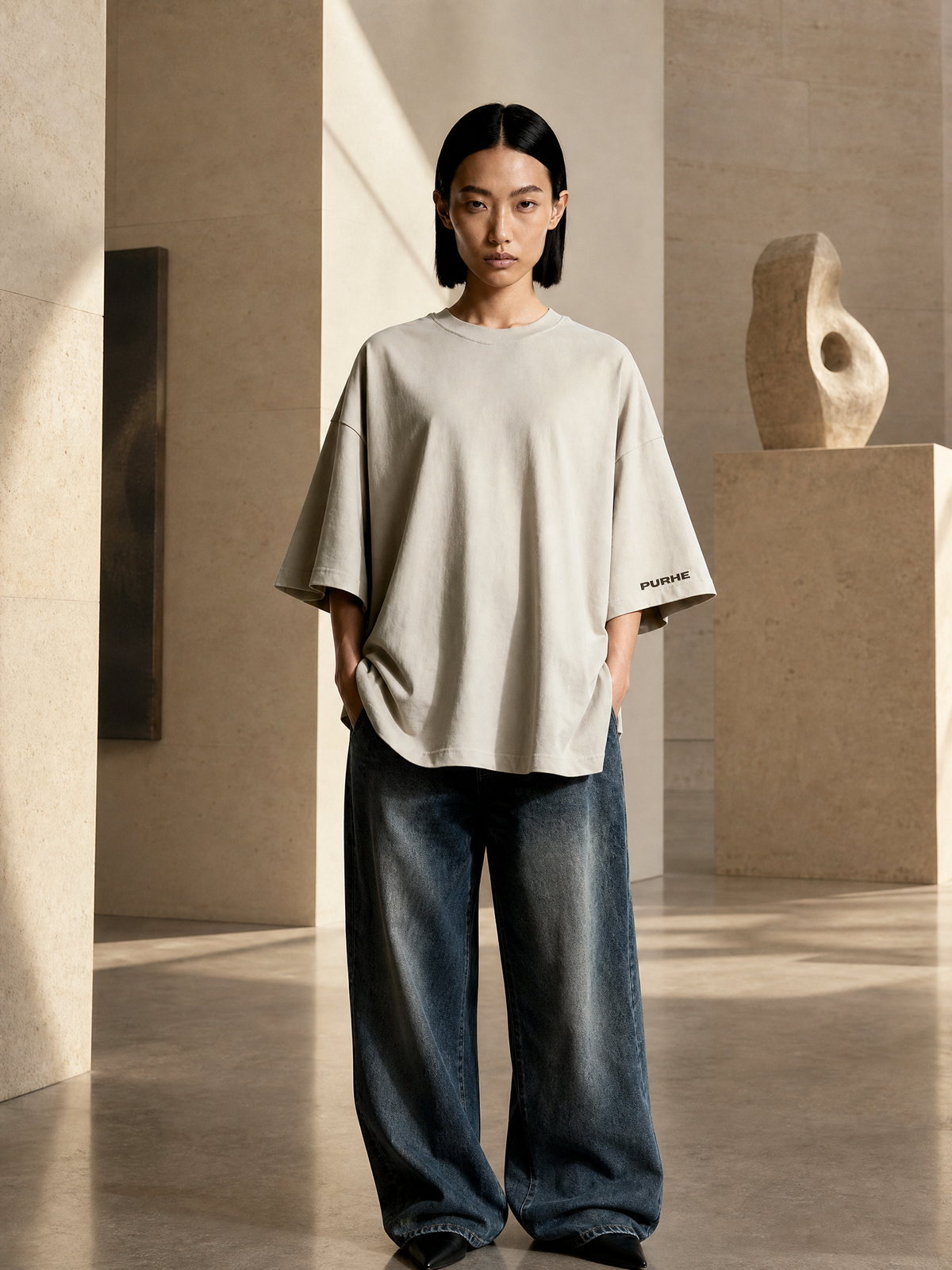 PURHE - Premium Smoky Taupe Luxury Oversized T-shirts