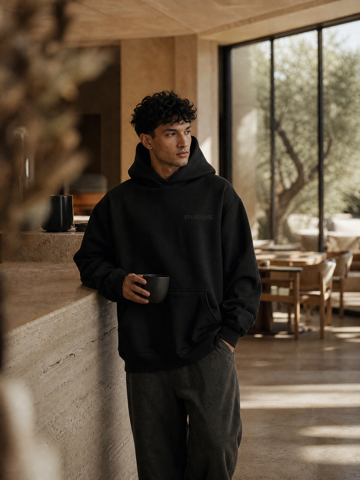 PURHE Premium Z - black Heavy Oversized Hoodie — Black Chest Logo
