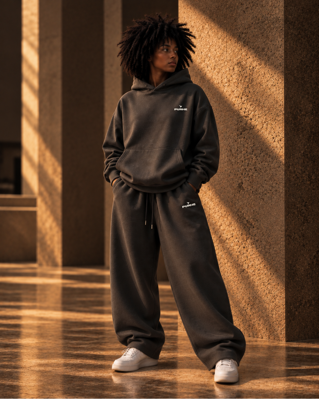 Purhe Athletic Cropped Luxury Hoodie. - Volcanic Ash