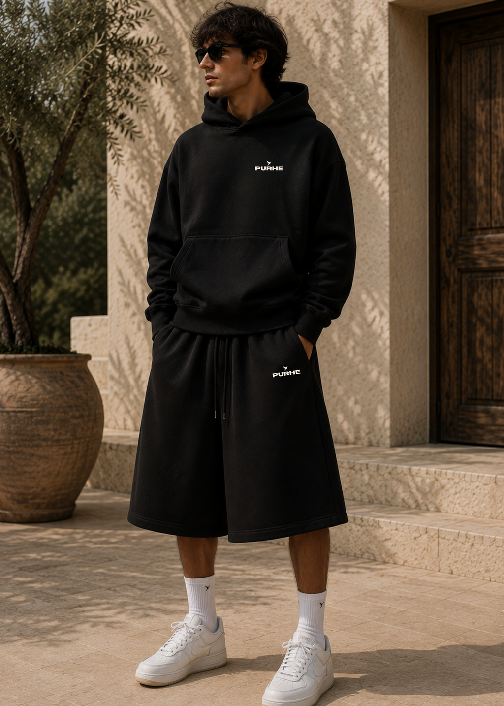 Purhe Athletic Cropped Luxury Hoodie. - Black
