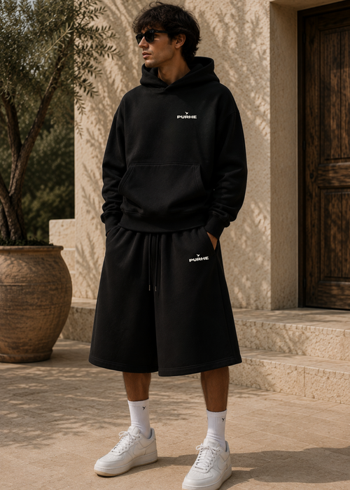 Purhe Athletic Cropped Luxury Hoodie. - Black