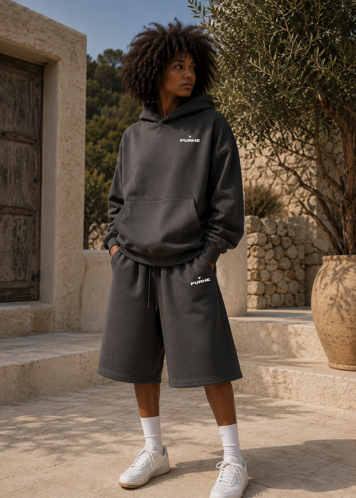 Purhe Athletic Cropped Luxury Hoodie. - Black